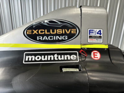 race car with sponsor logos