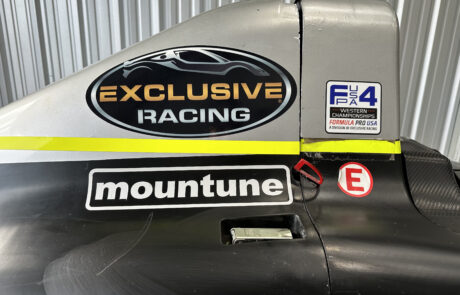 race car with sponsor logos