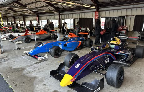 Formula cars in garage